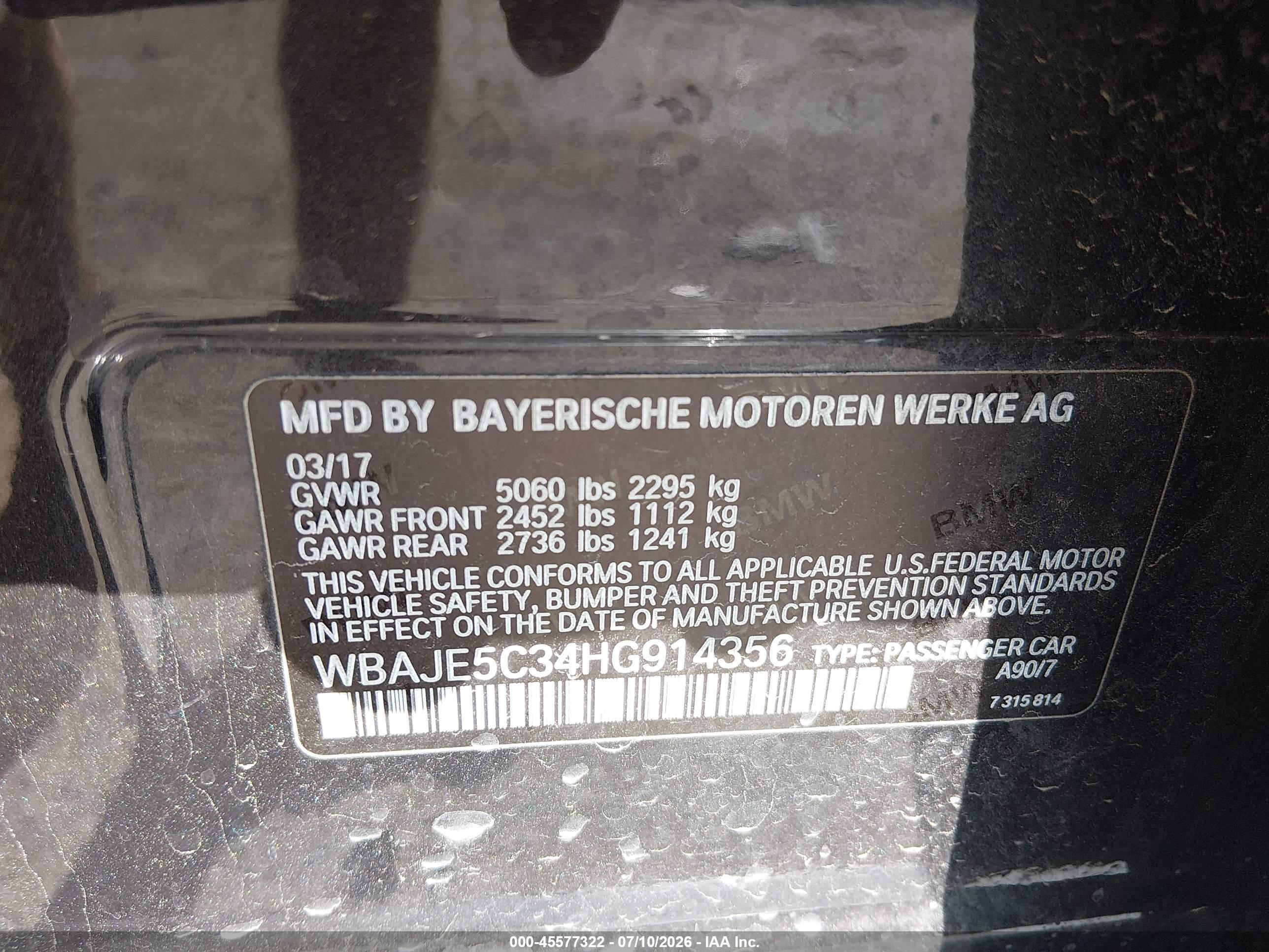 2017 BMW 540I