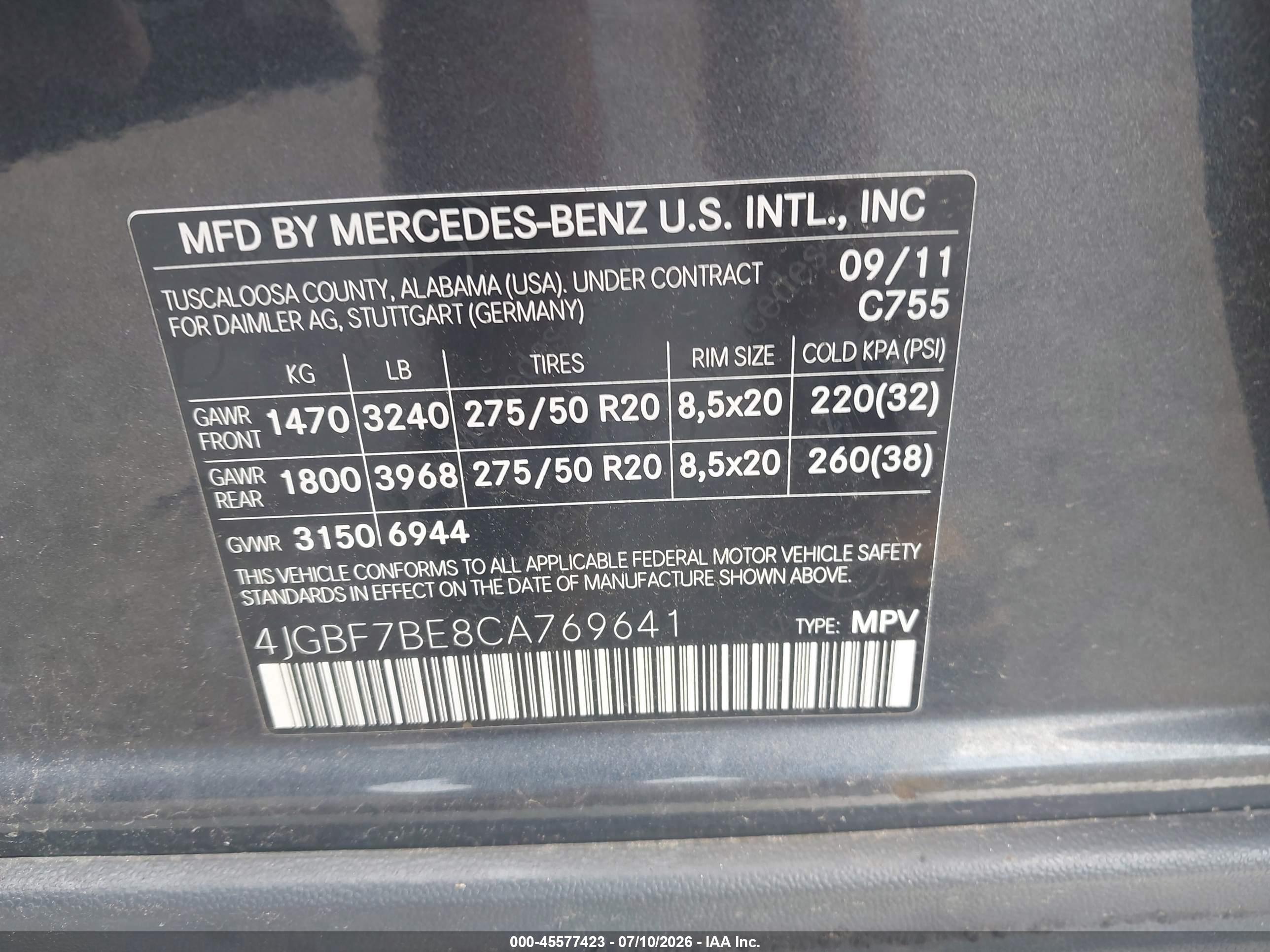 2012 MERCEDES-BENZ GL 450 4MATIC