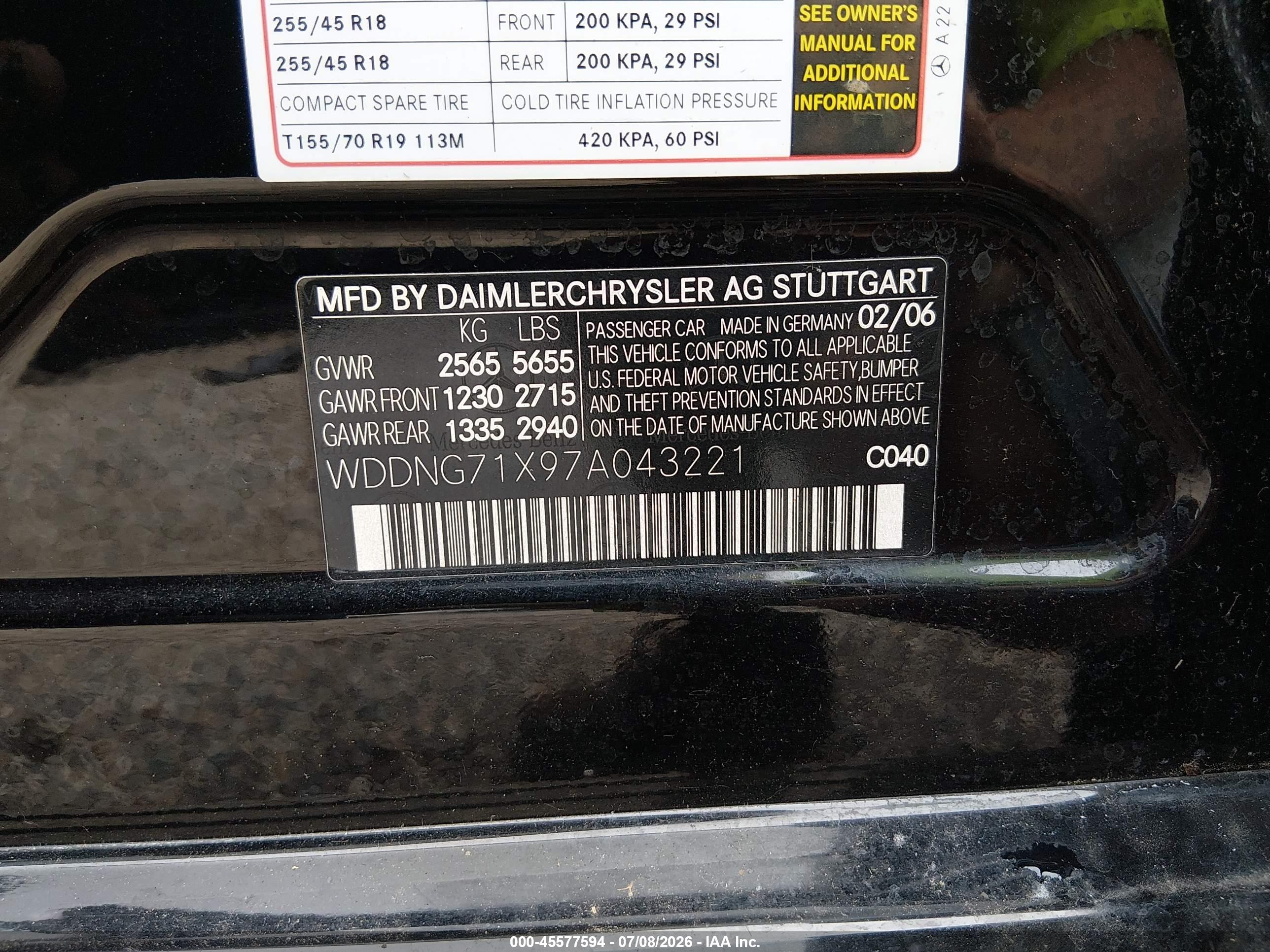 2007 MERCEDES-BENZ S 550 S550