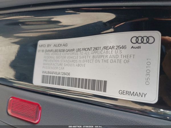 2018 AUDI S4 3.0T PREMIUM PLUS