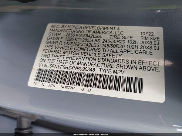 2022 HONDA PILOT AWD SPORT
