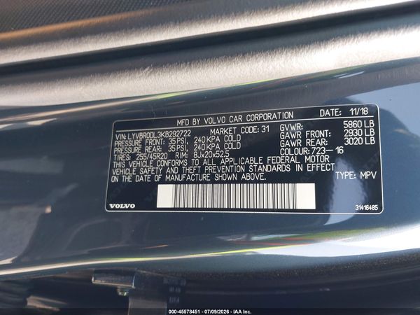 2019 VOLVO XC60 HYBRID T8 INSCRIPTION