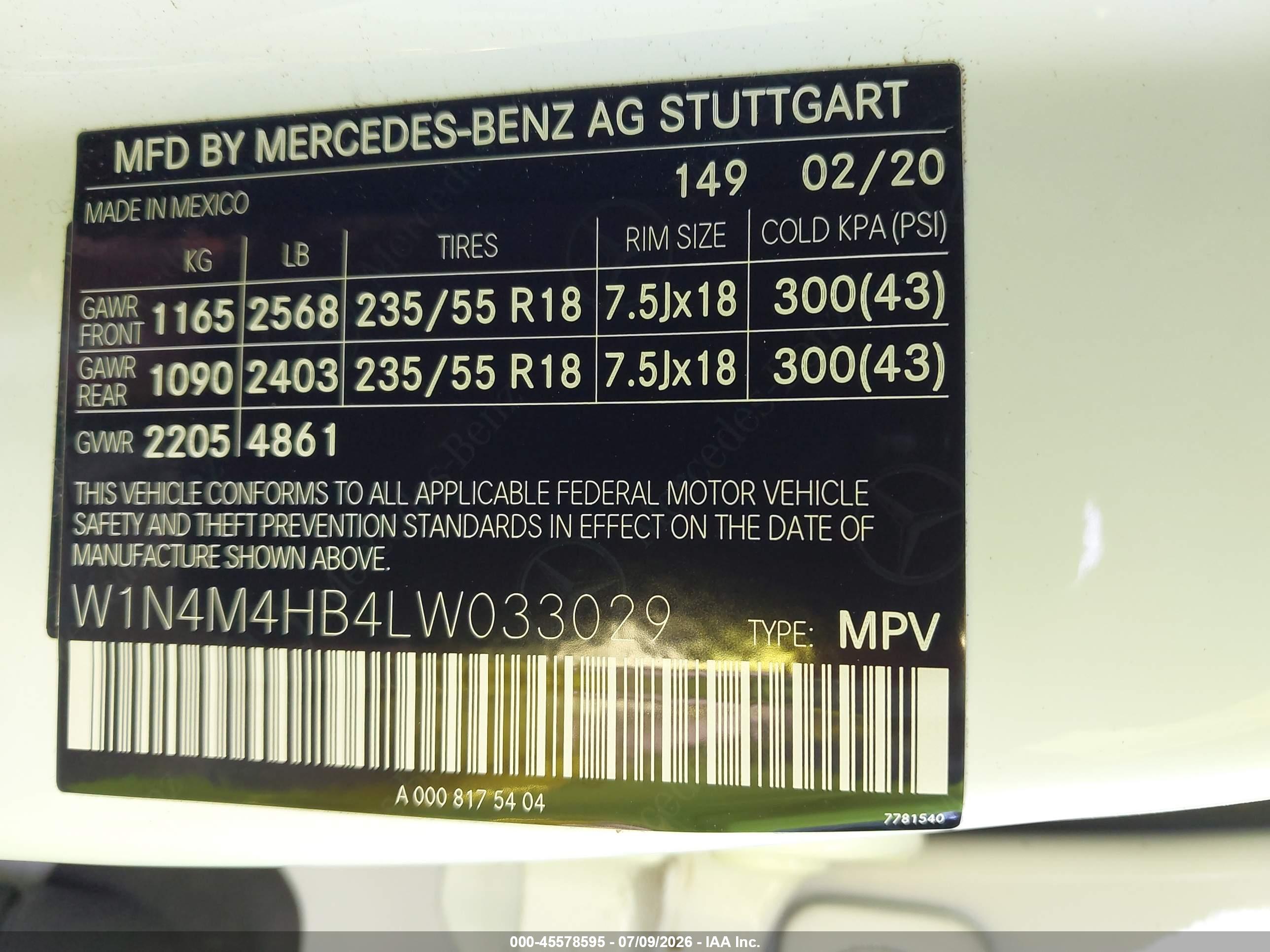2020 MERCEDES-BENZ GLB 250 4MATIC