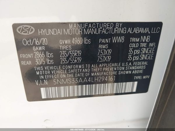 2020 HYUNDAI SANTA FE SEL 2.0T
