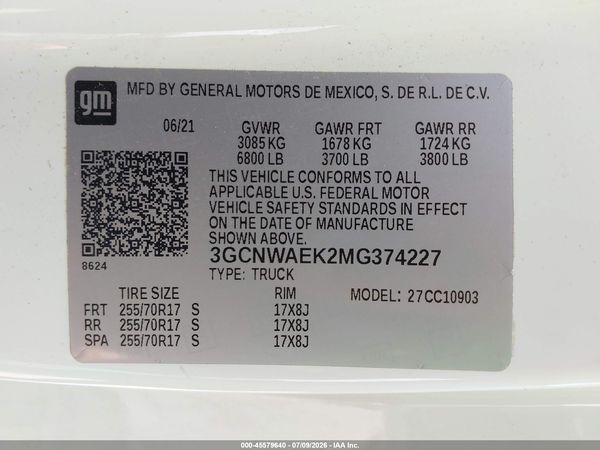 2021 CHEVROLET SILVERADO 1500 2WD  LONG BED WT — I9