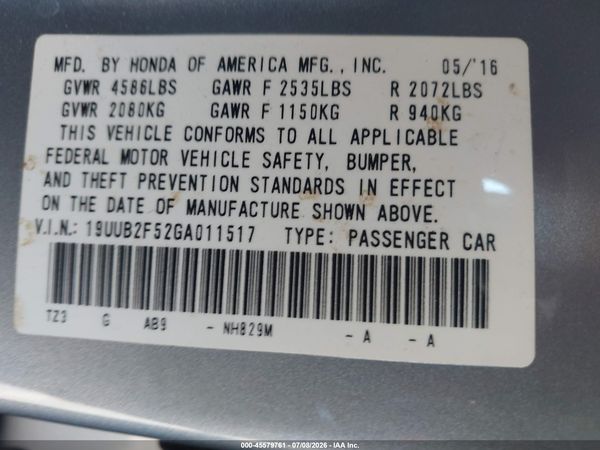 2016 ACURA TLX V6 TECH