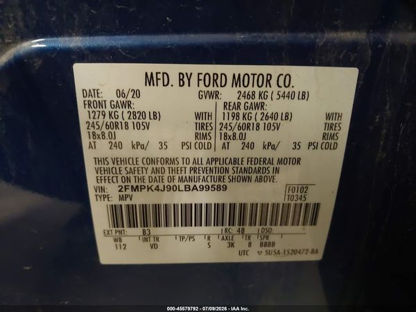 2020 FORD EDGE SEL — I9