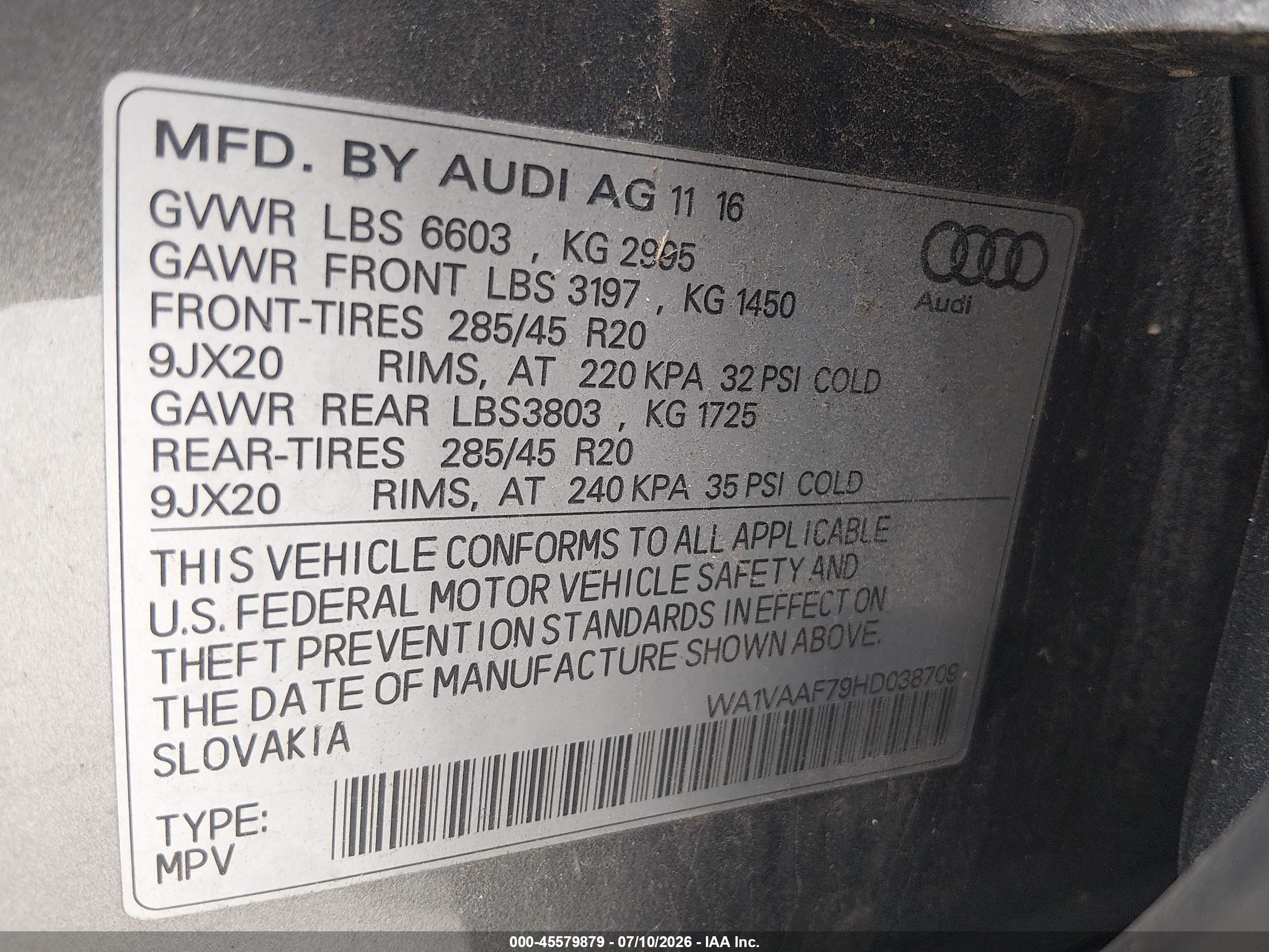 2017 AUDI Q7 3.0T PREMIUM
