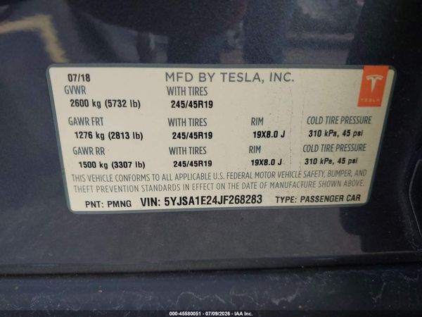 2018 TESLA MODEL S 100D/75D/P100D