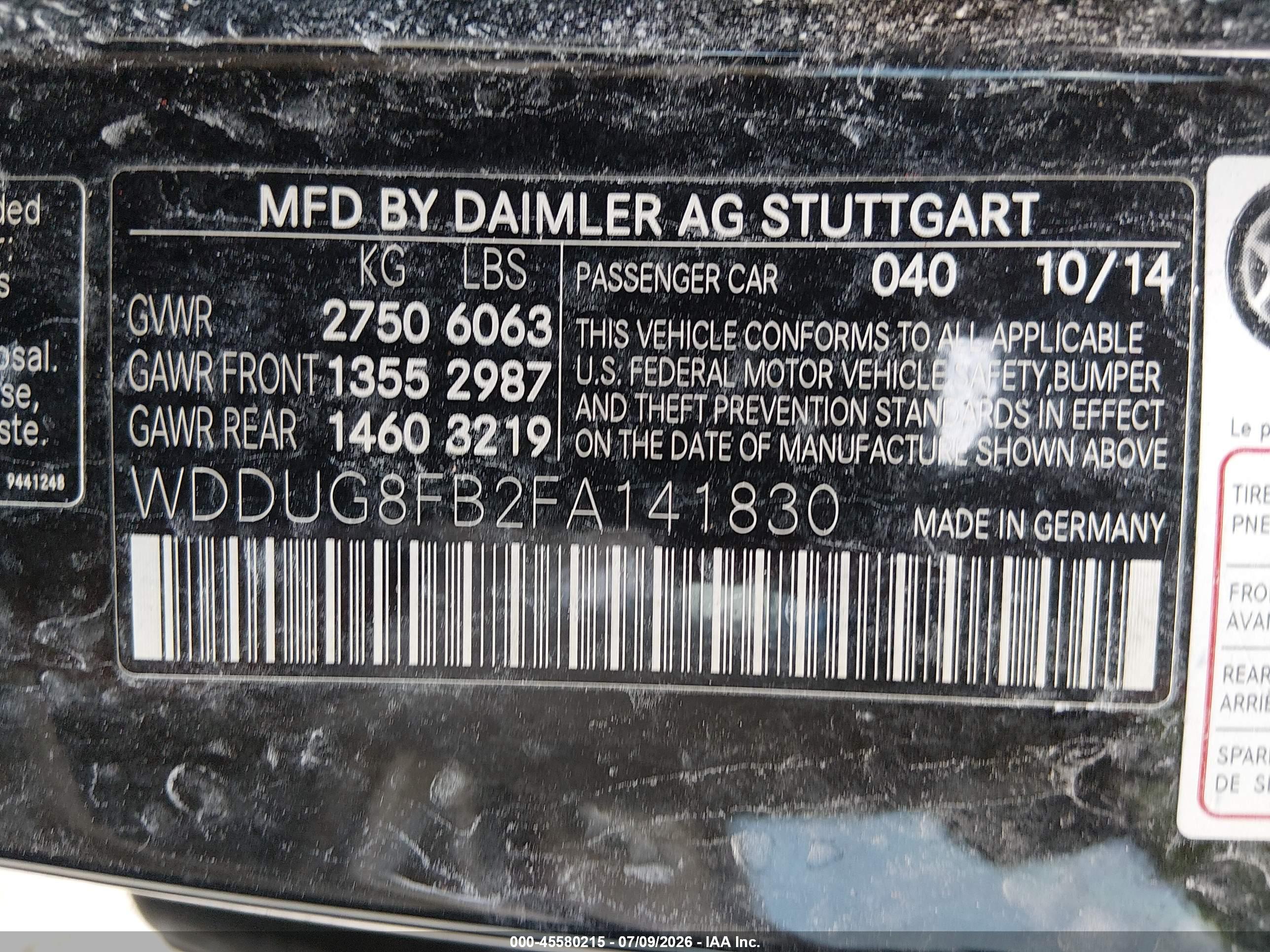 2015 MERCEDES-BENZ S 550 4MATIC