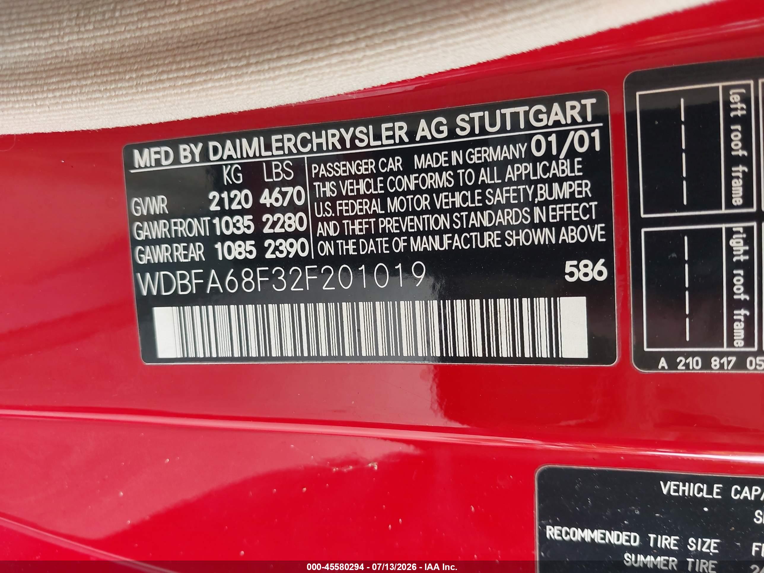 2002 MERCEDES-BENZ SL 500 SL500