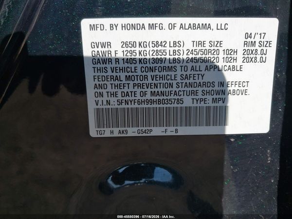 2017 HONDA PILOT TOURING