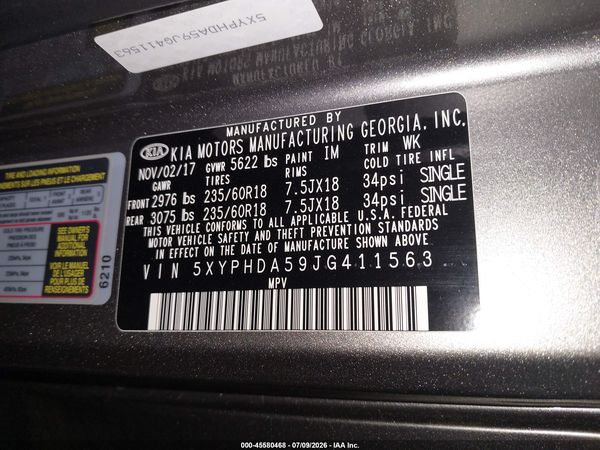 2018 KIA SORENTO 3.3L EX