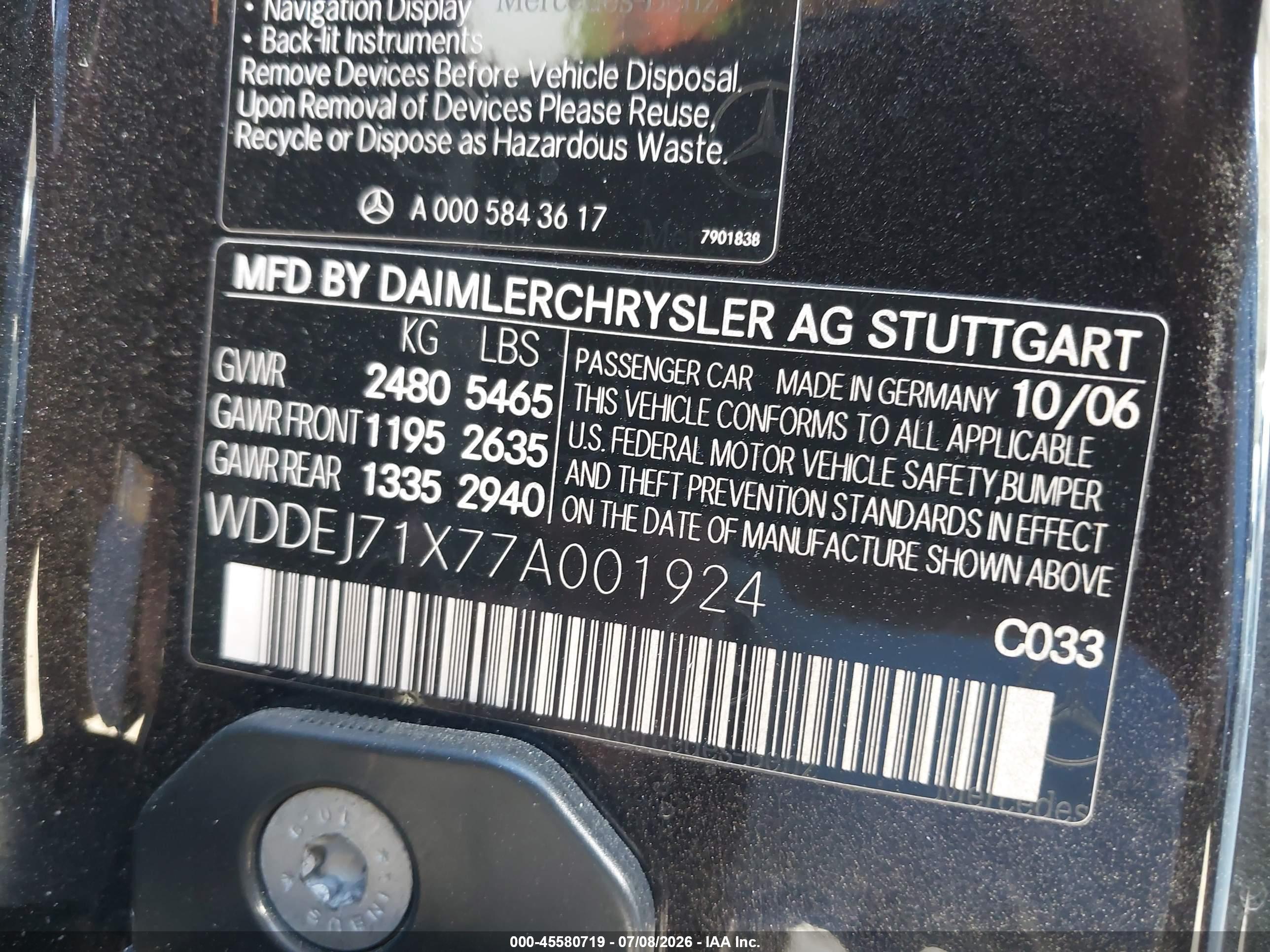 2007 MERCEDES-BENZ CL 550 CL550