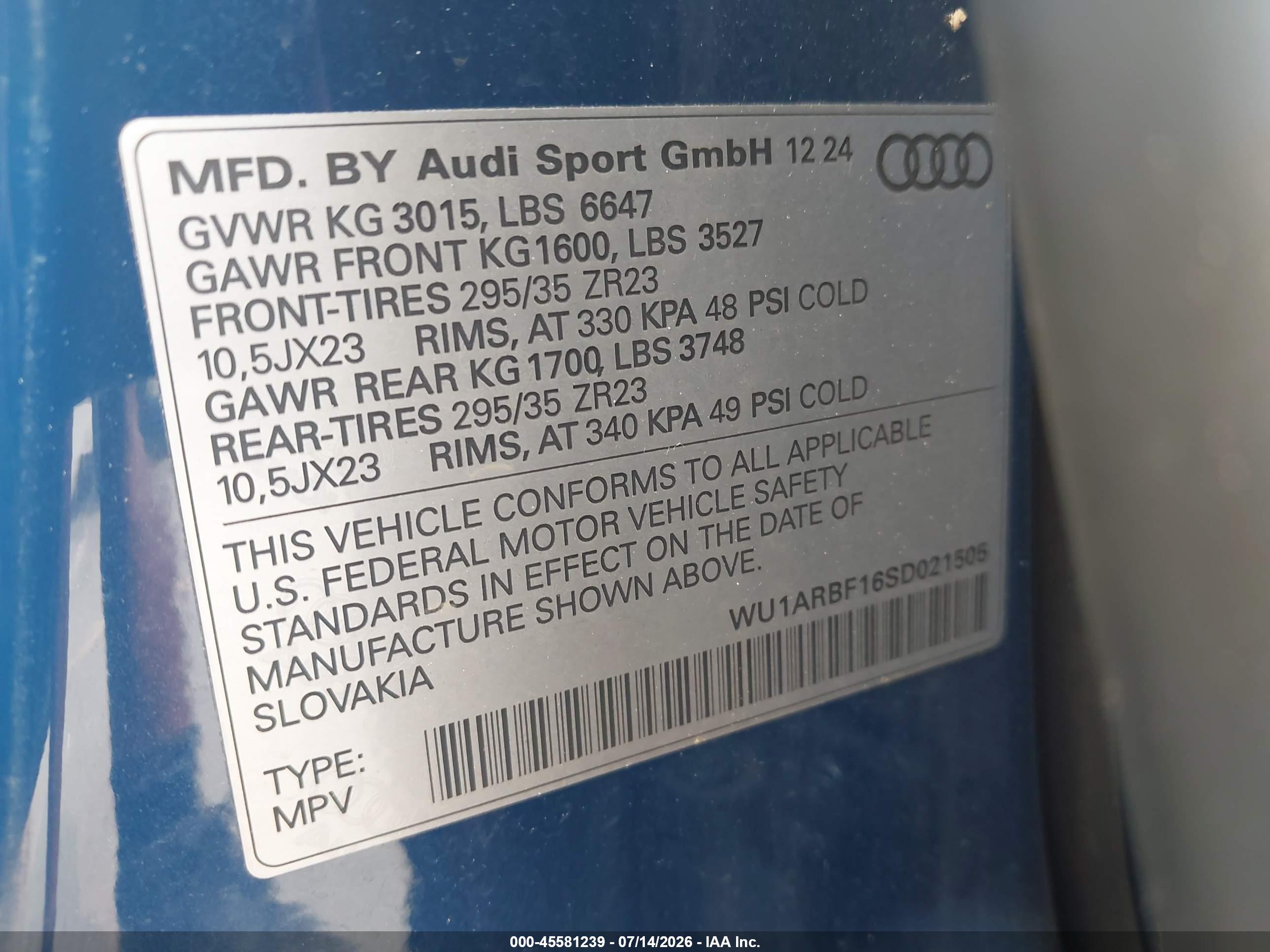 2025 AUDI RS Q8 QUATTRO TIPTRONIC