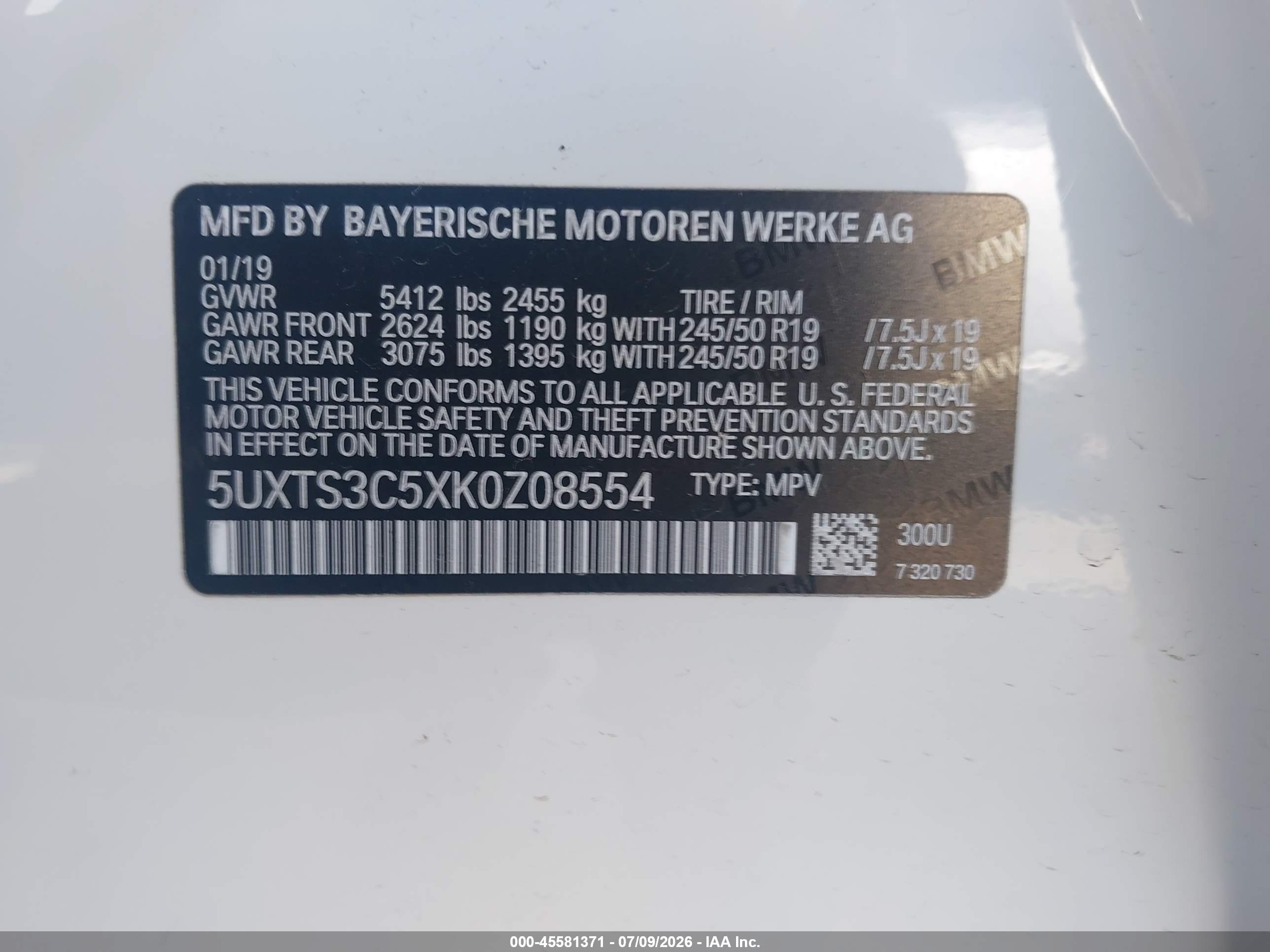 2019 BMW X3 M40I