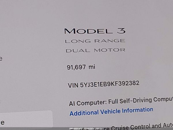 2019 TESLA MODEL 3 LONG RANGE/PERFORMANCE