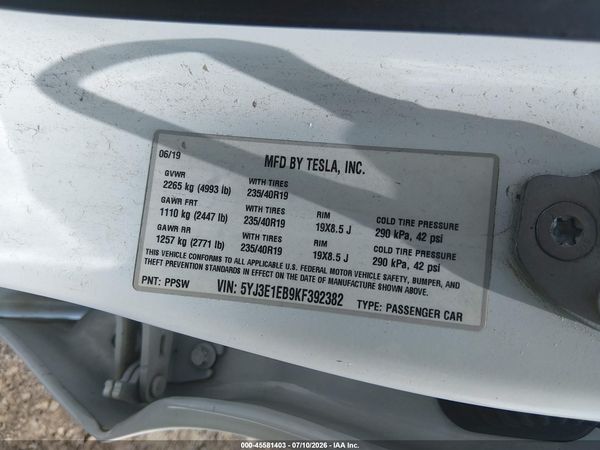 2019 TESLA MODEL 3 LONG RANGE/PERFORMANCE