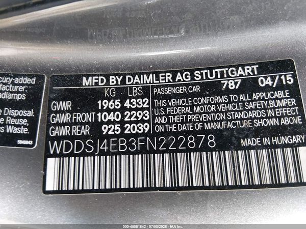 2015 MERCEDES-BENZ CLA 250 CLA250