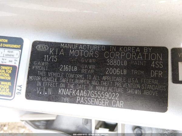 2016 KIA FORTE LX