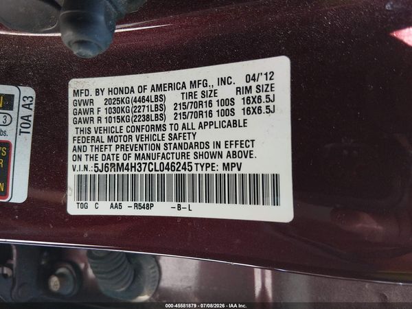 2012 HONDA CR-V LX