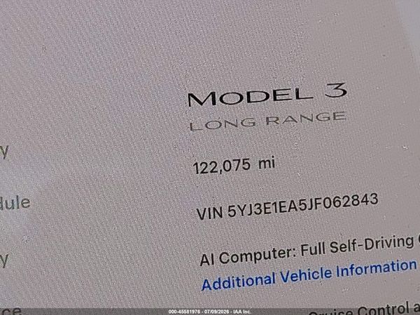 2018 TESLA MODEL 3 LONG RANGE/MID RANGE