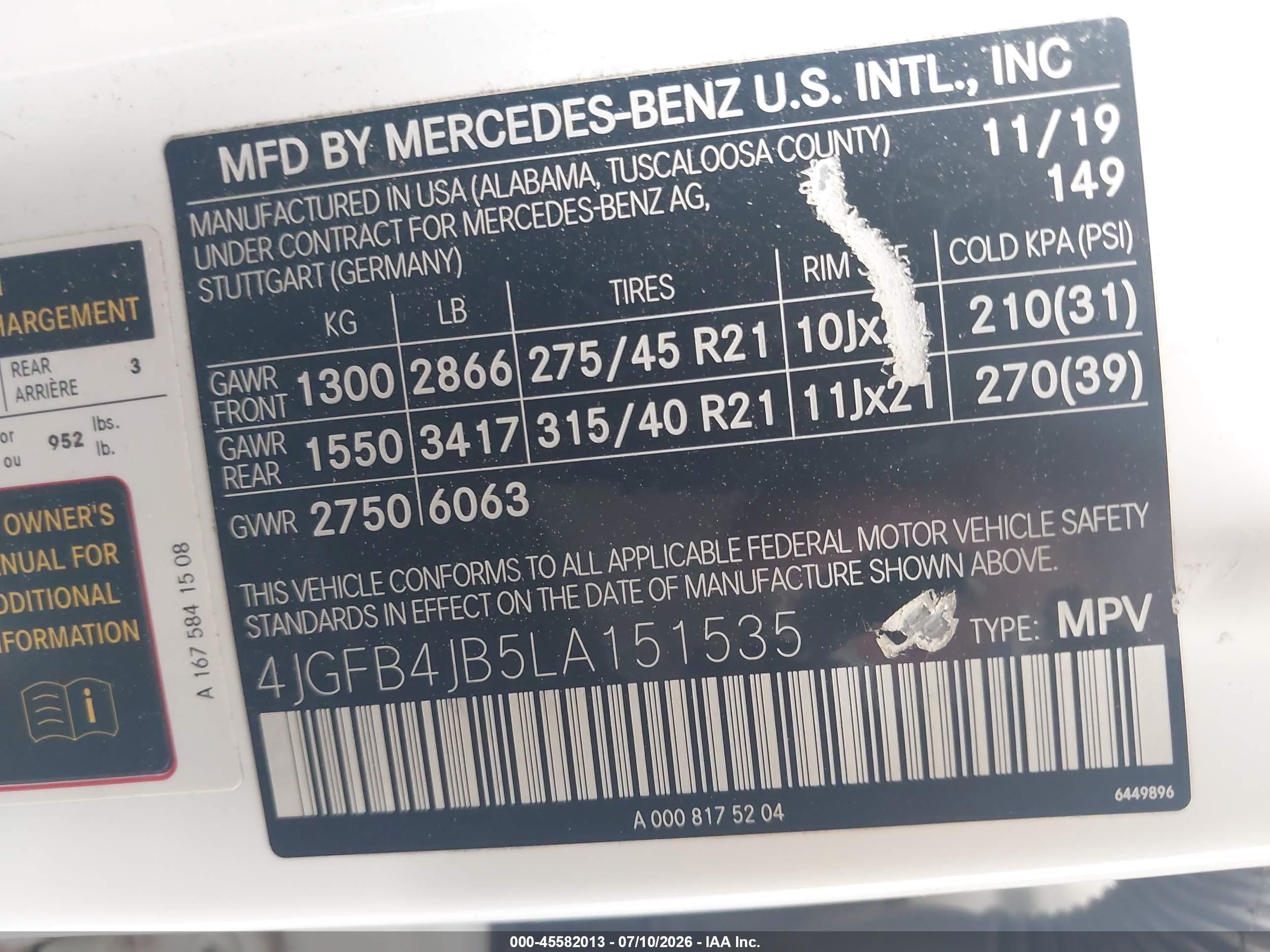 2020 MERCEDES-BENZ GLE 350 GLE350