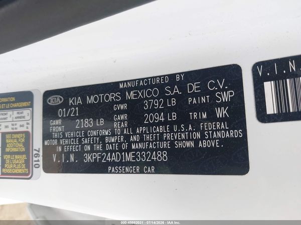 2021 KIA FORTE LXS