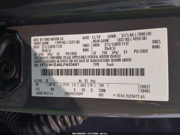 2020 FORD F-150 LARIAT