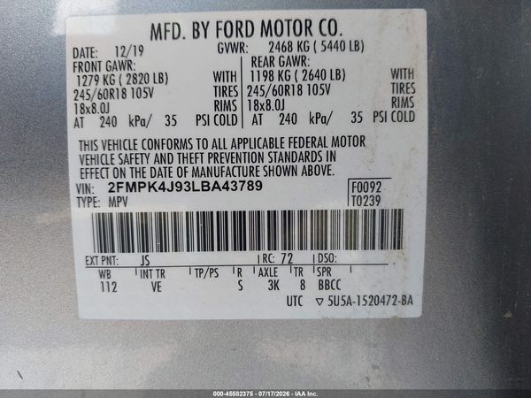 2020 FORD EDGE SEL — I9