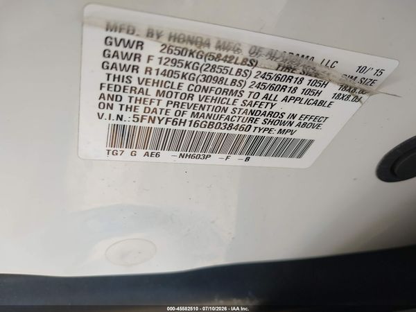 2016 HONDA PILOT LX