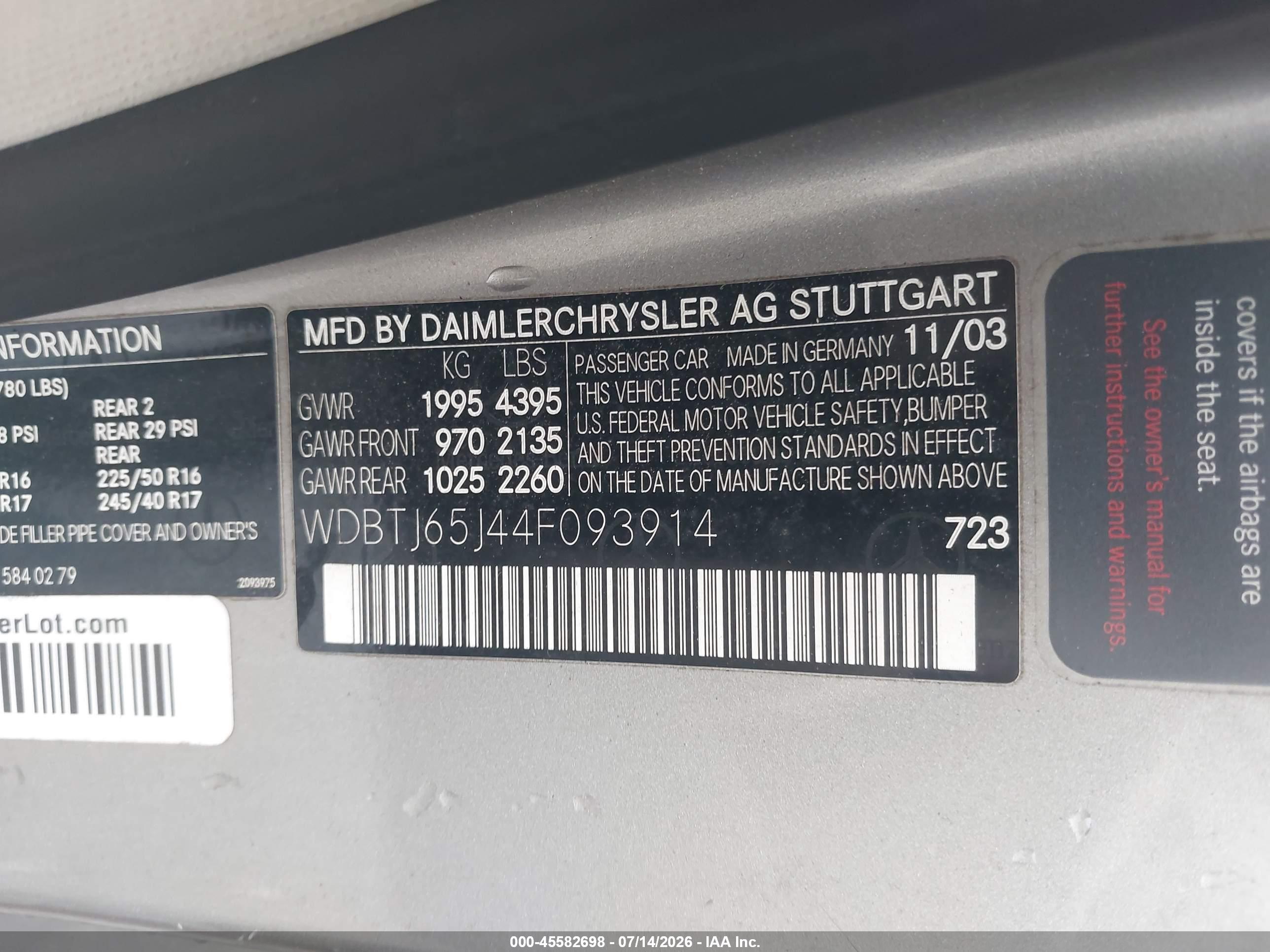 2004 MERCEDES-BENZ CLK 320 CLK320C