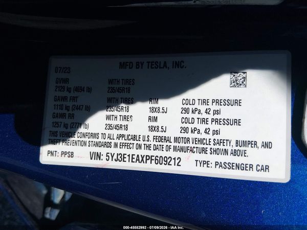2023 TESLA MODEL 3 REAR-WHEEL DRIVE