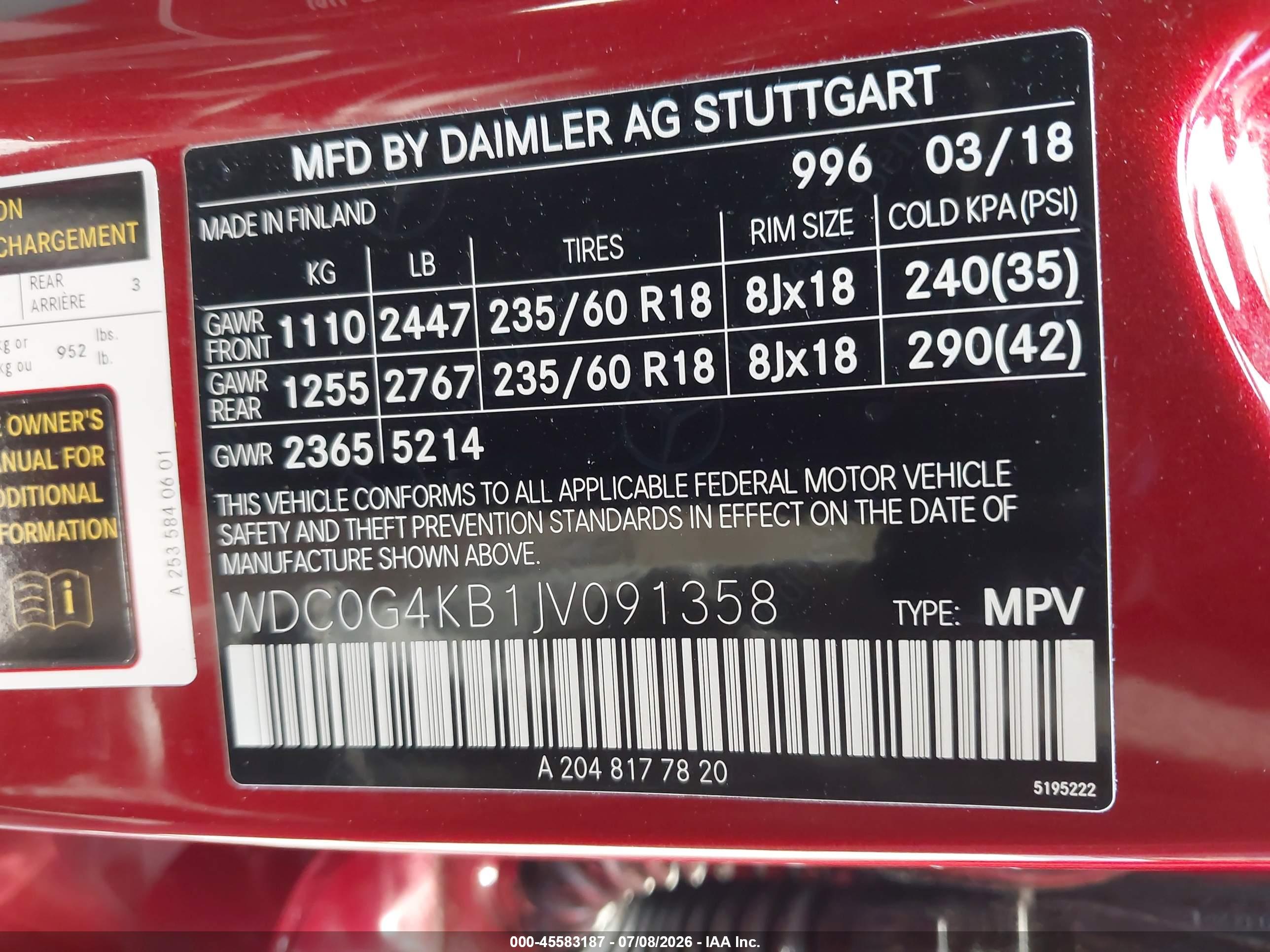 2018 MERCEDES-BENZ GLC 300 4MATIC