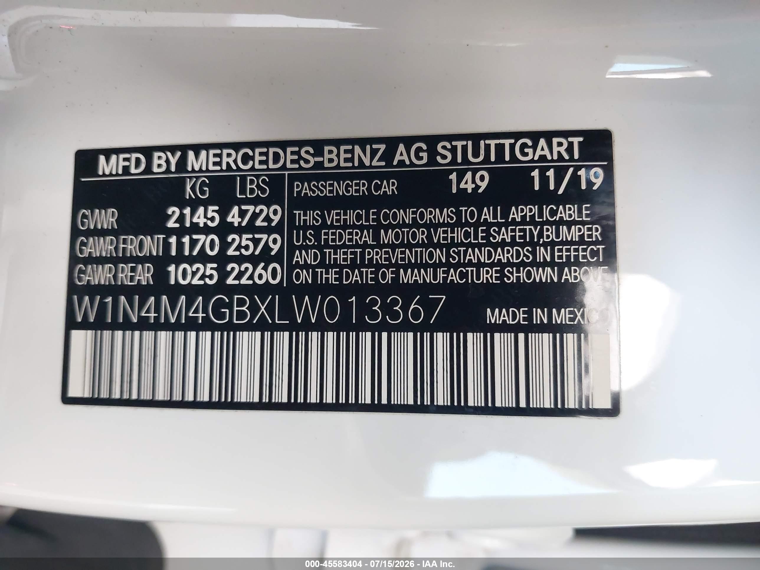 2020 MERCEDES-BENZ GLB 250 GLB250