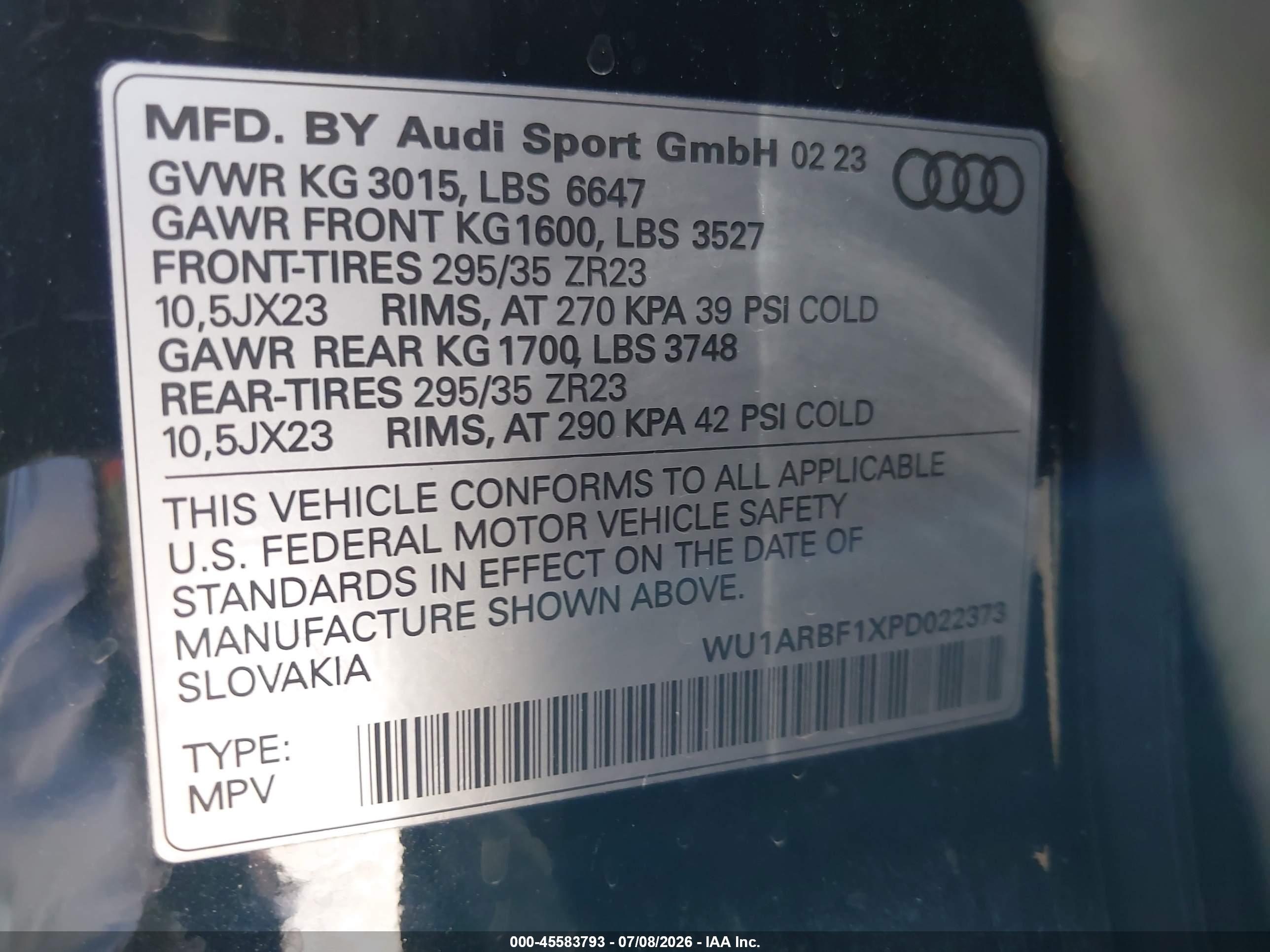 2023 AUDI RS Q8 TFSI QUATTRO TIPTRONIC