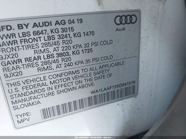 2019 AUDI Q7 55 PREMIUM/55 SE PREMIUM