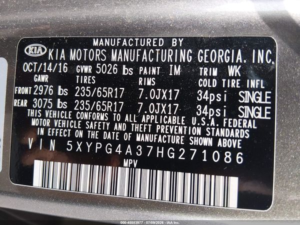2017 KIA SORENTO 2.4L LX