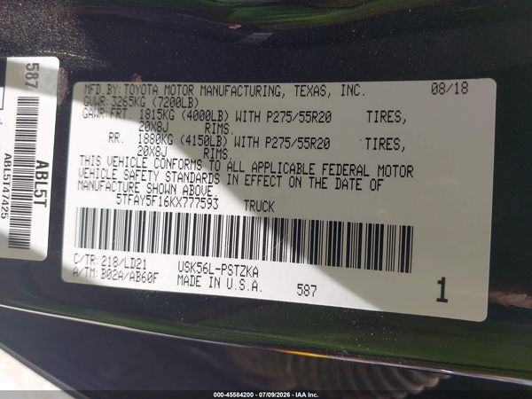 2019 TOYOTA TUNDRA 1794 5.7L V8