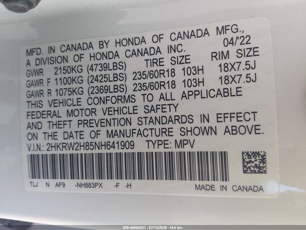 2022 HONDA CR-V AWD EX-L