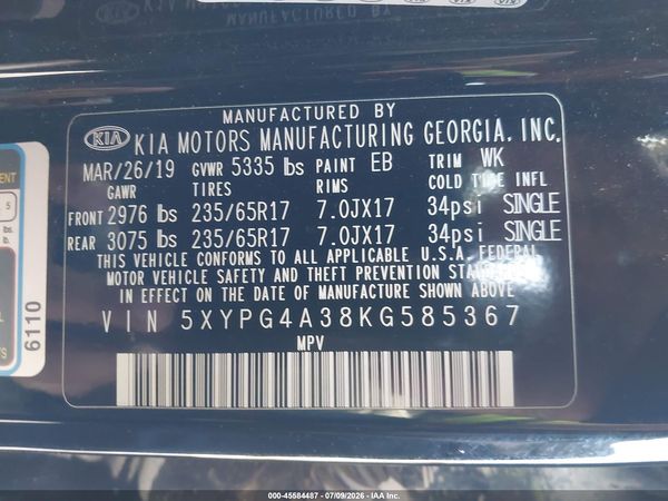 2019 KIA SORENTO 2.4L L