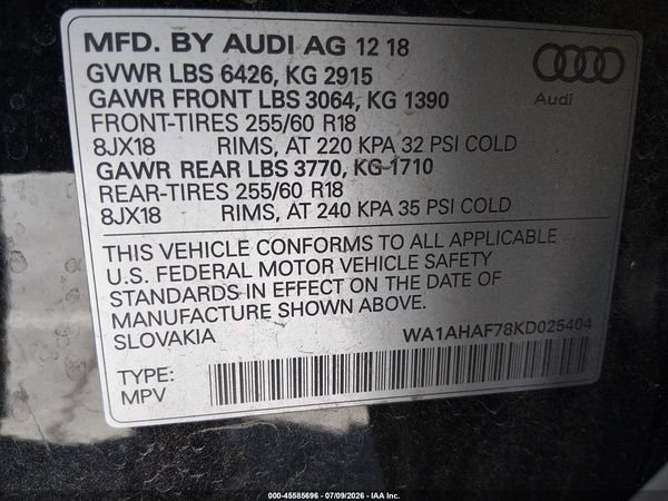 2019 AUDI Q7 45 PREMIUM/45 SE PREMIUM