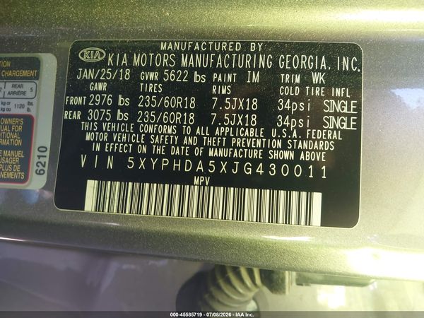 2018 KIA SORENTO 3.3L EX