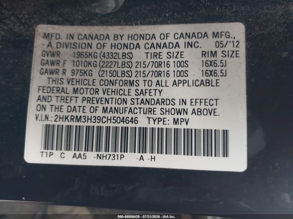 2012 HONDA CR-V LX