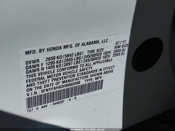 2017 HONDA PILOT TOURING