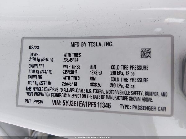 2023 TESLA MODEL 3 REAR-WHEEL DRIVE