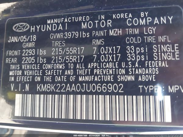 2018 HYUNDAI KONA SEL