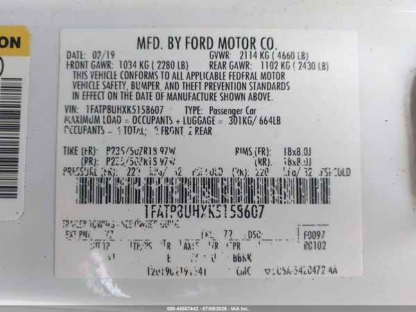 2019 FORD MUSTANG ECOBOOST PREMIUM