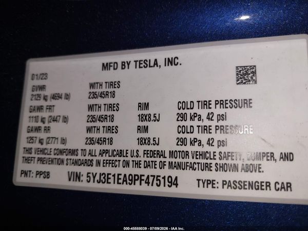 2023 TESLA MODEL 3 REAR-WHEEL DRIVE