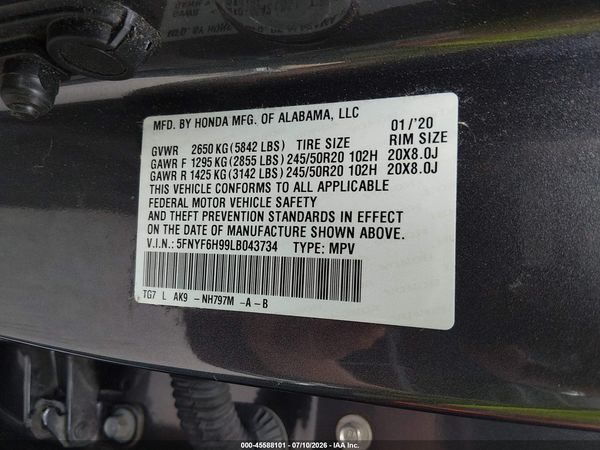 2020 HONDA PILOT AWD TOURING 8 PASSENGER